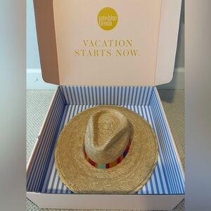Sunshine Tienda Straw Wide-Brim Hat with Colorblock Band